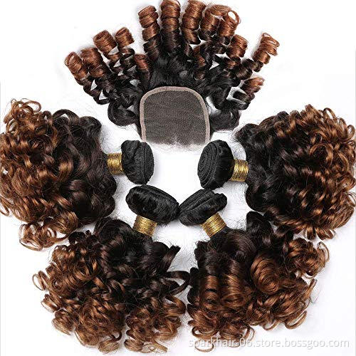 10A Ombre Bundles with Closure Brazilian 1b/4/30  Bouncy Curly  Bundles with 4x4 Lace Closure Short curly weave bundles